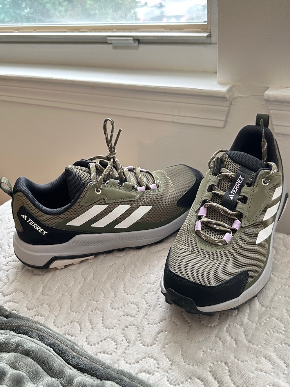 adidas Terrex Olive Green and Black Trail Running Shoes with White Stripes